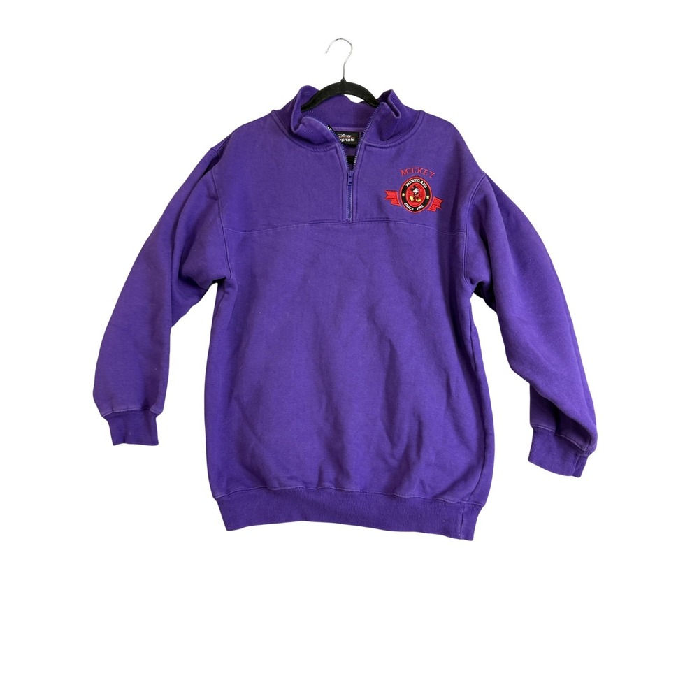 Disney Mickey Disneyland‎ Sweatshirt Mens S/M Purple Quarter Zip Fleece Pullover